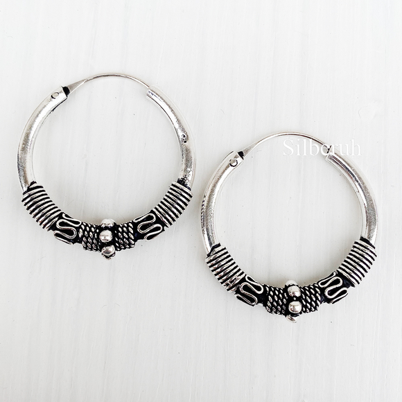Trible Waves In Twisted Plain Wire 925 Silver Bali Hoop Earrings by BeYindi